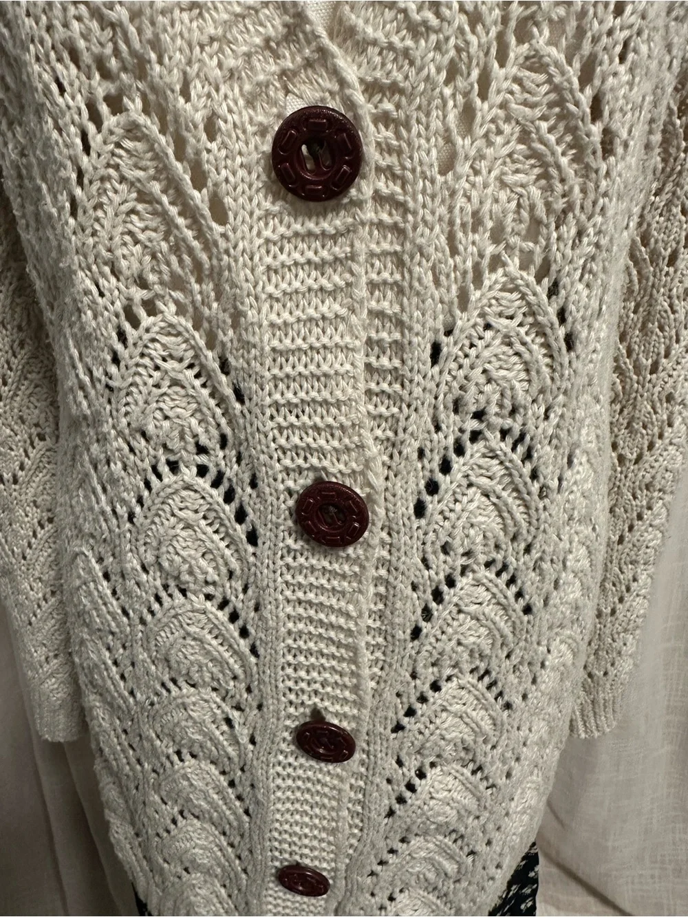 FILO Cream Openwork Button-Front Women's Cardigan Sweater